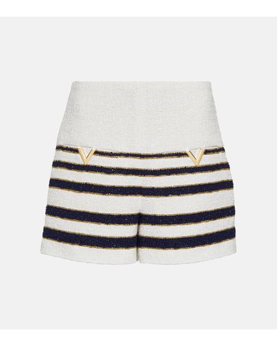 Valentino Vgold Striped Tweed Shorts - White