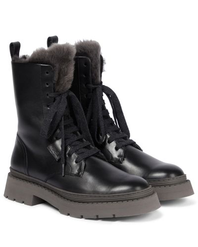 Brunello Cucinelli Shearling-lined Leather Combat Boots - Black