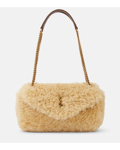 Saint Laurent Sac Calypso Small en shearling - Métallisé