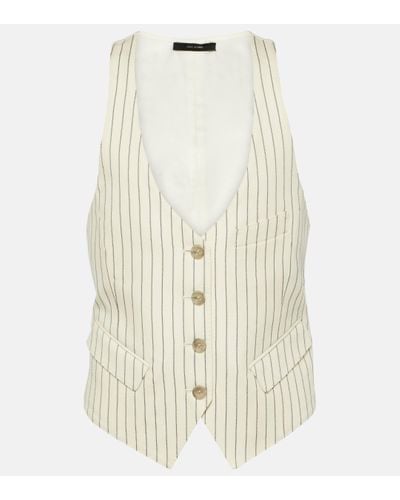 Tom Ford Pinstripe Wool And Silk-blend Vest - Natural