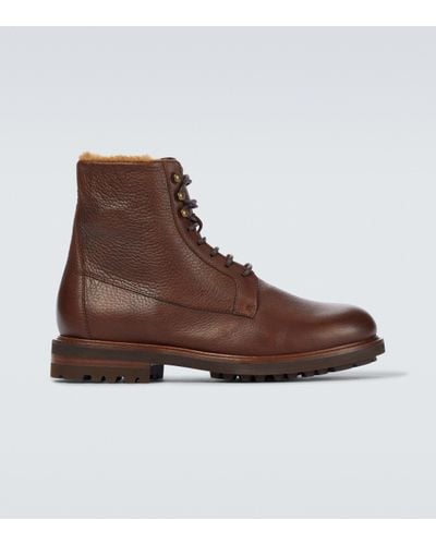 Brunello Cucinelli Leather Combat Boots - Brown