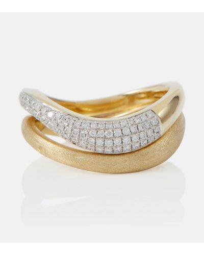 Rainbow K Wave 9kt Gold Stacked Rings With Diamonds - White