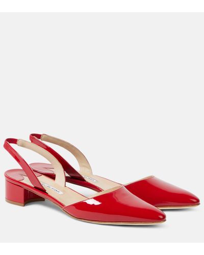 Manolo Blahnik Aspro 30 Patent Leather Slingback Court Shoes - Red