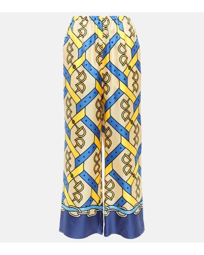 Gucci Horsebit Printed Wide-leg Silk Pants - Blue