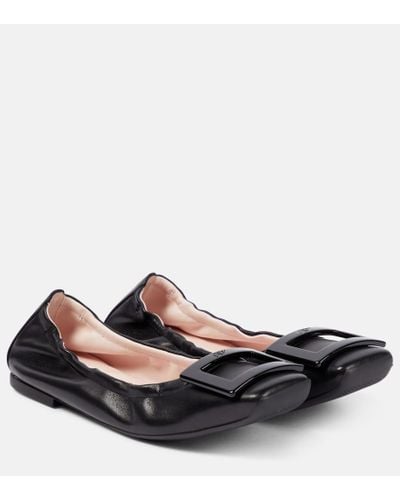 Roger Vivier Viv' Pockette Leather Ballet Flats - Black