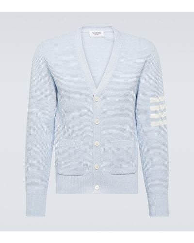 Thom Browne 4-bar Linen And Cotton Cardigan - Blue