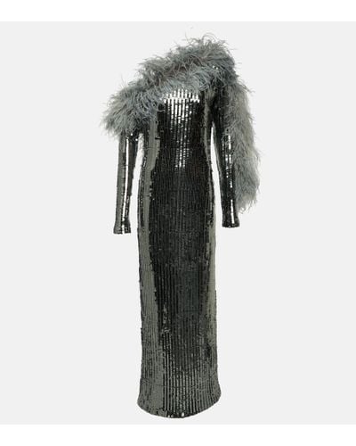 ‎Taller Marmo Robe longue Garbo Disco a sequins et plumes - Gris
