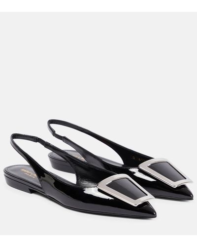 Saint Laurent Vivi Bow Patent Slingback Flat - Black