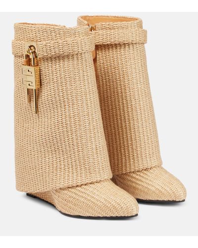 Givenchy Shark Lock Raffia-effect Ankle Boots - Natural