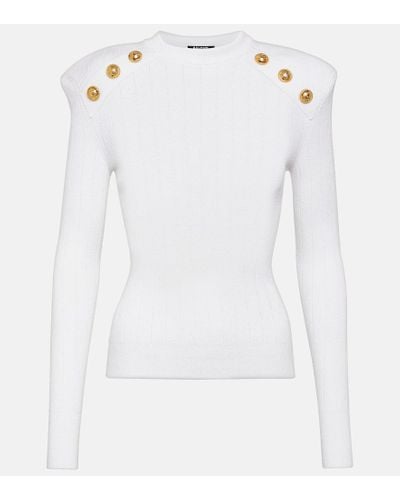 Balmain Pull misto viscosa con bottoni - Bianco