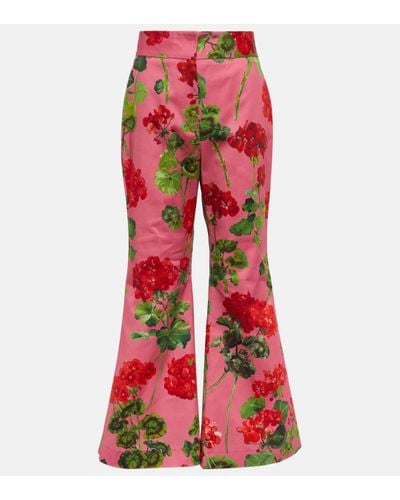Oscar de la Renta Floral High-rise Cotton-blend Flared Trousers