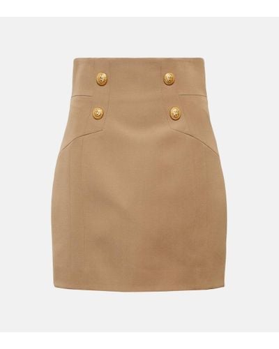 Balmain High-rise Wool Miniskirt - Natural
