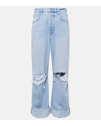 Citizens of Humanity Ayla Distressed Mid-rise Wide-leg Jeans - Blue