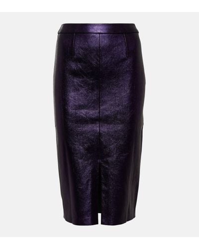 Stouls Carmen Metallic Leather Midi Skirt - Blue