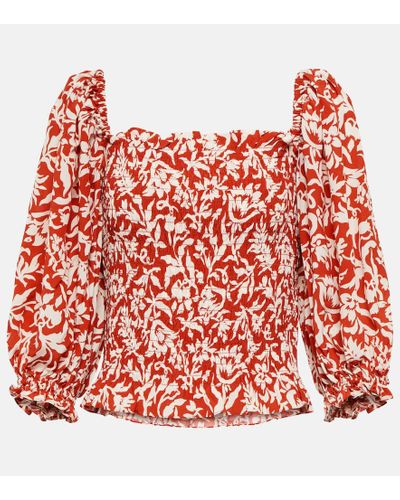 Polo Ralph Lauren Top de crepe floral fruncido - Rojo