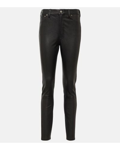 Polo Ralph Lauren Mid-rise Leather Skinny Pants - Black