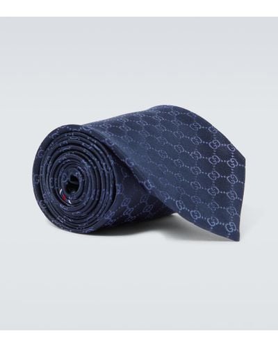 Gucci Corbata de sarga de seda con GG - Azul