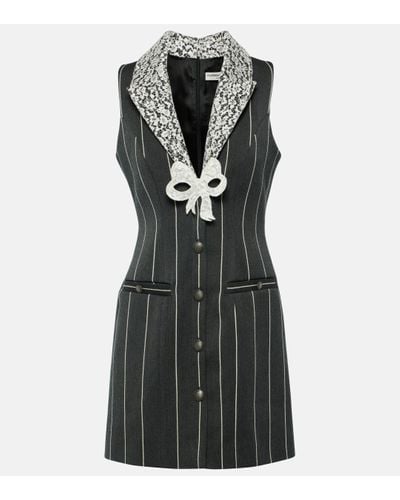 Alessandra Rich Pinstripe Wool-blend Minidress - Black