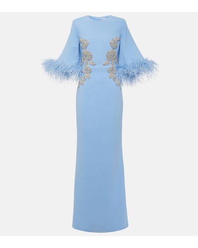 Rebecca Vallance Robe longue Juliana en crepe a plumes - Bleu