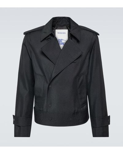 Burberry Cropped Silk-blend Trench Coat - Black