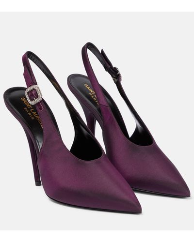 Saint Laurent Yasmeen Silk Slingback Court Shoes - Purple