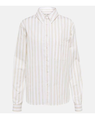 Saint Laurent Camisa de popelin de algodon a rayas - Blanco