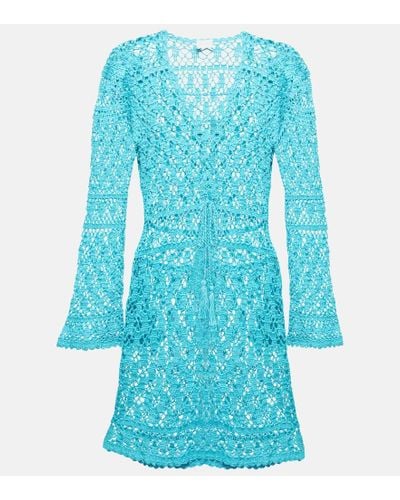 Anna Kosturova Bianca Crochet Cotton Minidress - Blue