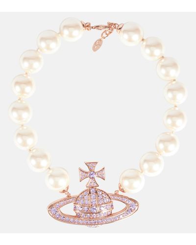 Vivienne Westwood Choker Neysa mit Kristallen und Zierperlen - Weiß
