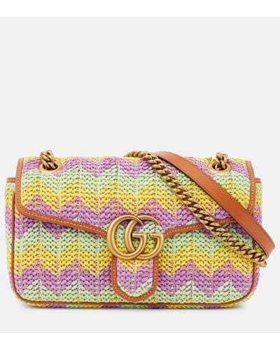 Gucci GG Marmont Small Raffia Shoulder Bag - Multicolour