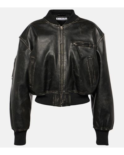 Acne Studios New Lomber Leather Bomber Jacket - Black