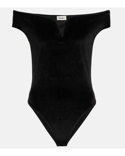 Nanushka Gesa Off-shoulder Velvet Bodysuit - Black