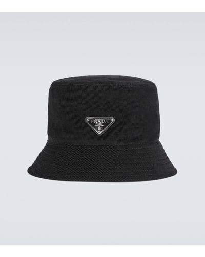 Prada Chapeau bob en velours cotele a logo - Noir