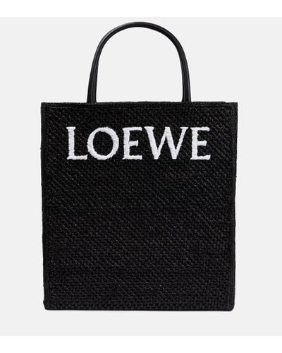 Loewe Borsa in rafia con pelle e logo - Nero