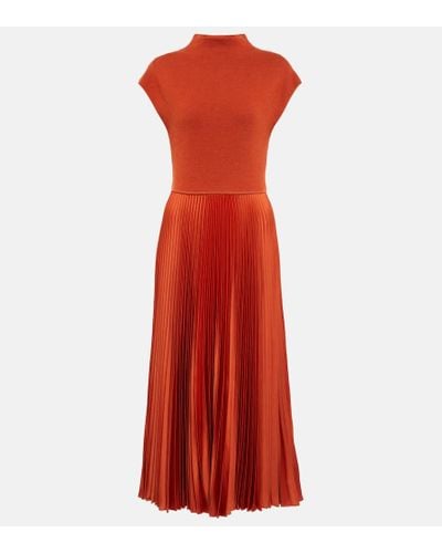 Polo Ralph Lauren Wonda Pleated Wool, Silk And Cashmere-blend Midi Dress - Orange