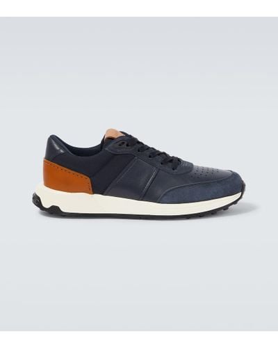 Tod's Suede-trimmed Leather Sneakers - Blue