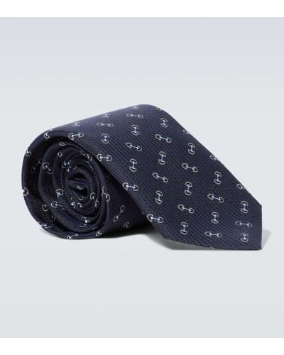 Gucci Corbata de seda con Horsebit en jacquard - Azul
