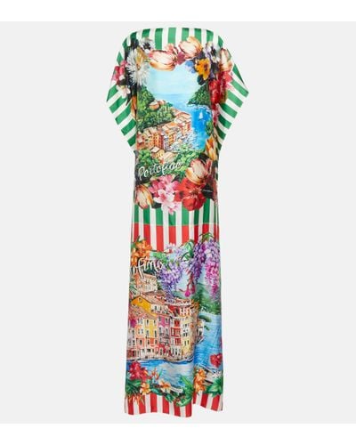 Dolce & Gabbana Portofino Printed Silk Twill Kaftan - Blue