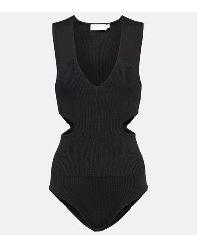 SIMKHAI Shelbi Ribbed-knit Bodysuit - Black