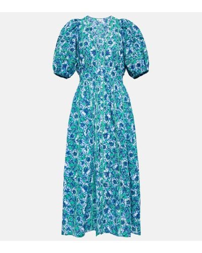 Poupette Reine Floral Cotton Midi Dress - Blue