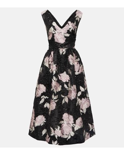 Monique Lhuillier Robe midi en jacquard a fleurs - Noir