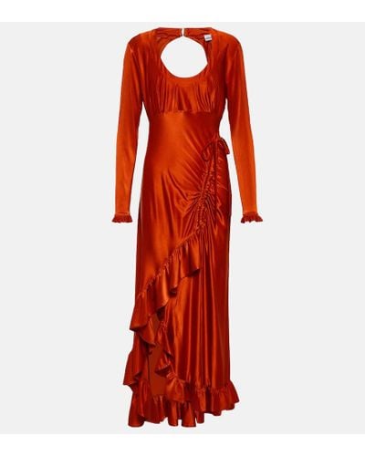 Rabanne Ruffled Satin Maxi Dress - Red