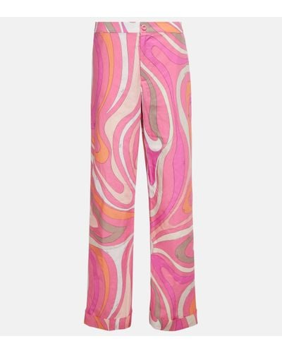 Emilio Pucci Printed High-rise Wide-leg Cotton Trousers - Pink