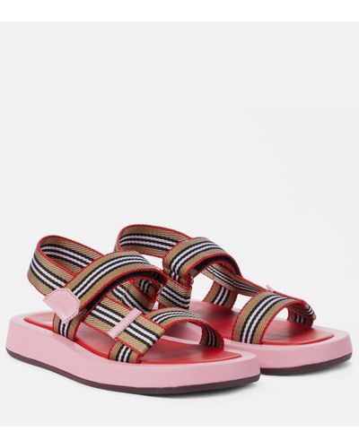 Burberry Icon Stripe Canvas Sandals - Pink