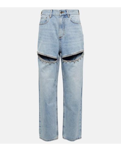 Area Embellished Cutout Straight Jeans - Blue