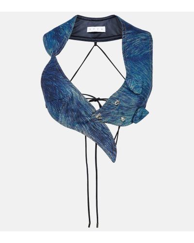 Area Bedrucktes Cropped-Top aus Denim - Blau