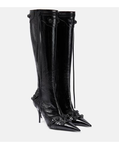 Balenciaga 'cagole' White Pointed High-boots With Studs And Buckles In Leather Woman - Black