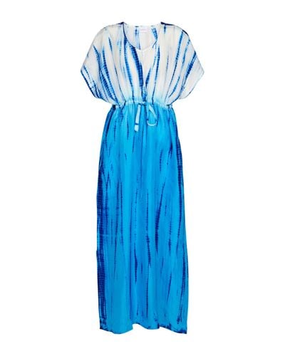 Anna Kosturova Cafetan tie & dye en soie - Bleu