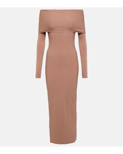 Alaïa Vestido midi con hombros descubiertos - Neutro