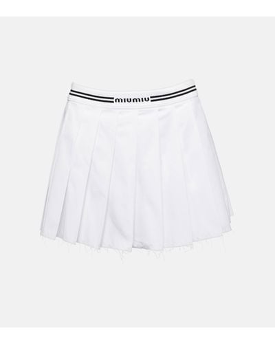 Miu Miu Mini-jupe en coton a logo - Blanc