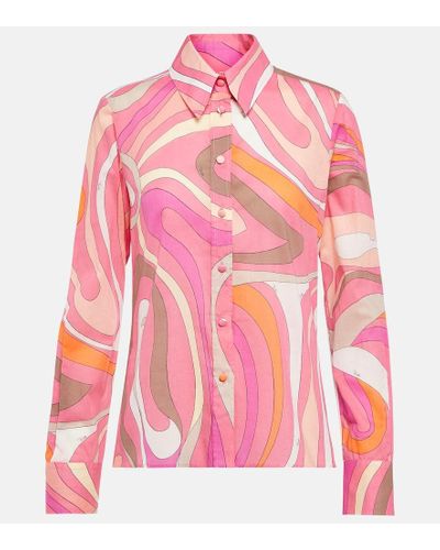 Emilio Pucci Camicia in cotone con stampa Marmo - Rosa